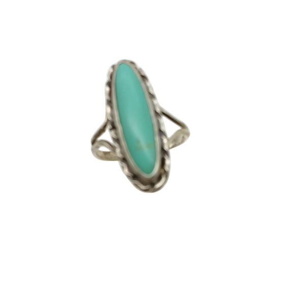 Vintage Sterling Silver Turquoise Ring Oval Stone Size 5 Elegant Boho Old Pawn - Picture 1 of 5